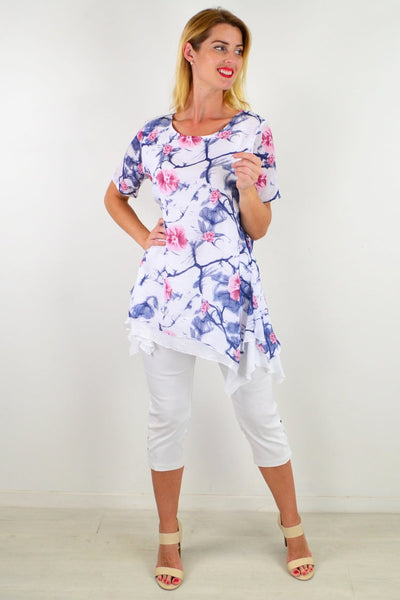 Pink Floral Handkerchief Hem Tunic Top | I Love Tunics | Tunic Tops | Tunic | Tunic Dresses  | womens clothing online