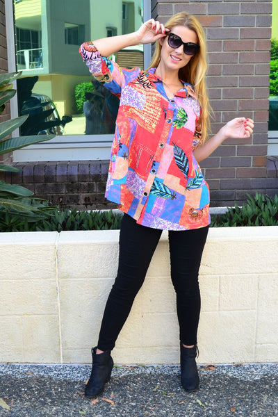 Quilted Pocket High Collar Tunic Shirt - I Love Tunics
