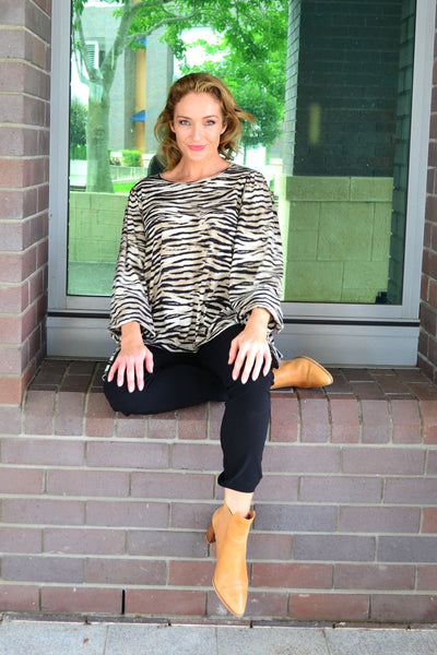 Zebra Billowed Puff Sleeve Fleece Tunic Top - I Love Tunics