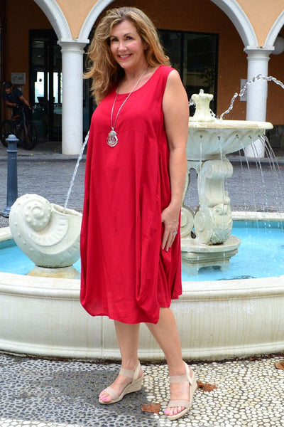 Red Sleeveless Tunic Cocoon Dress - I Love Tunics