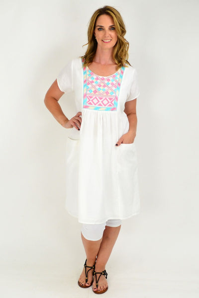 White Phulkari Embroidered Linen Cotton Tunic Dress | I Love Tunics | Tunic Tops | Tunic | Tunic Dresses  | womens clothing online