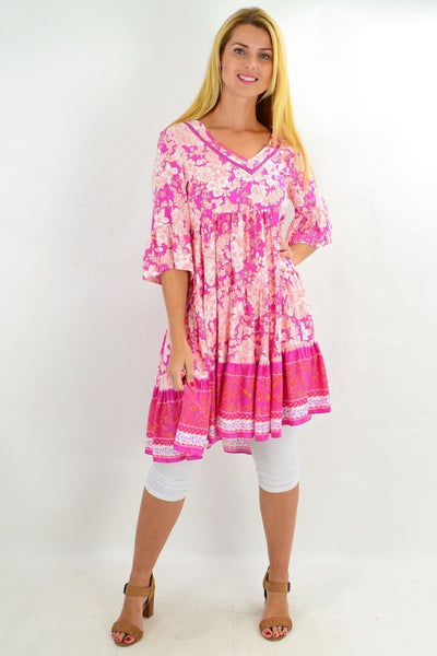 Floral Fuchsia Tiered Tunic Dress - I Love Tunics