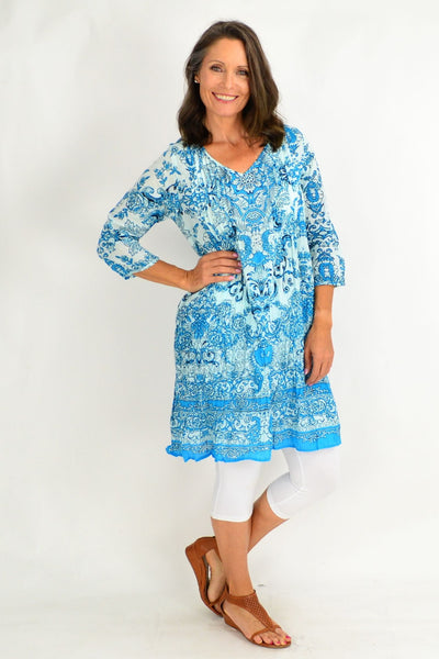 Sky Blue Victorian Print Tunic Dress | I Love Tunics | Tunic Tops | Tunic | Tunic Dresses  | womens clothing online