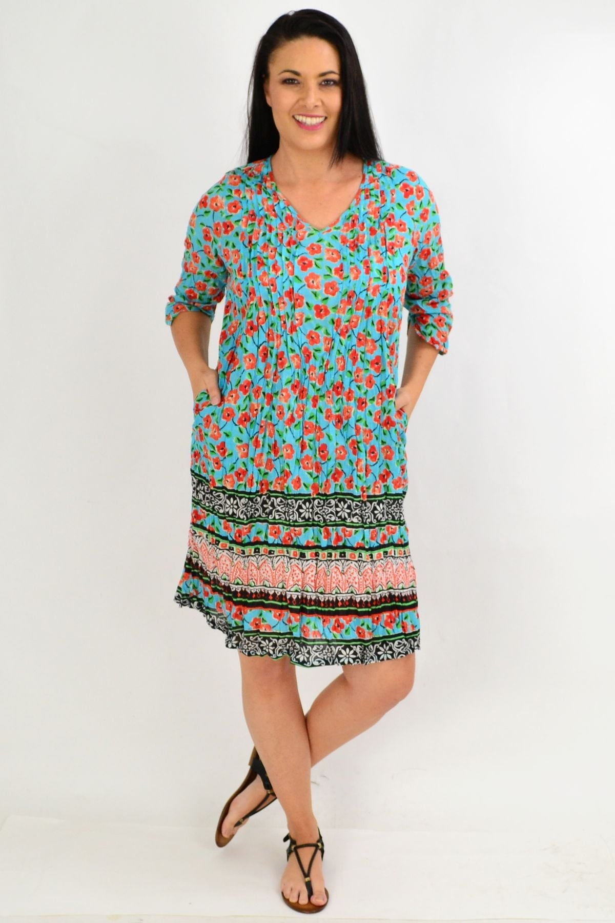 Orange Floral Crinkle One Summer Tunic Dress Orange Floral Crinkle One Summer Tunic Dress