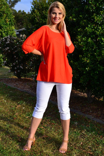 Bright Orange Sloping Sleeve Tunic Top - I Love Tunics