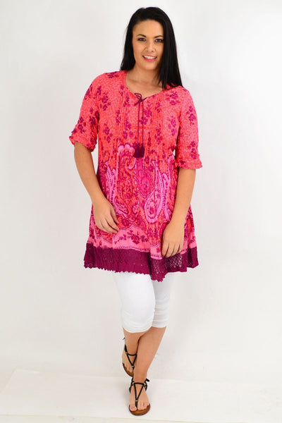 Orange Pink Paisley Lace Trim Tunic Top | I Love Tunics | Tunic Tops | Tunic | Tunic Dresses  | womens clothing online