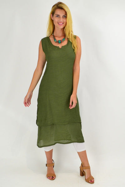 Olive Green V Sleeveless Layered Tunic Dress | I Love Tunics | Tunic Tops | Tunic | Tunic Dresses  | womens clothing online