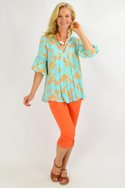 Turquoise Floral V Neck Swing Tunic Top | I Love Tunics | Tunic Tops | Tunic | Tunic Dresses  | womens clothing online