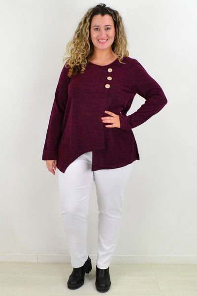 Red Wine 3 Button Fleece Tunic Top - I Love Tunics