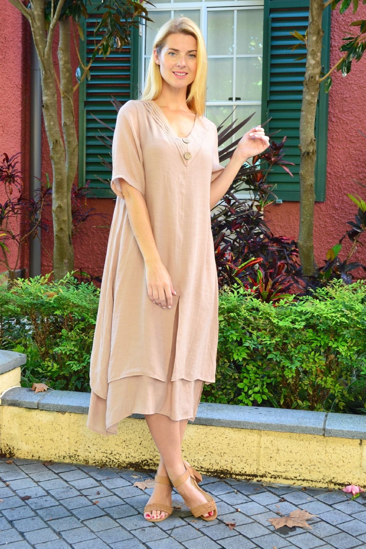 Beige Blush Coconut Overlay Tunic Dress Beige Blush Coconut Overlay Tunic Dress
