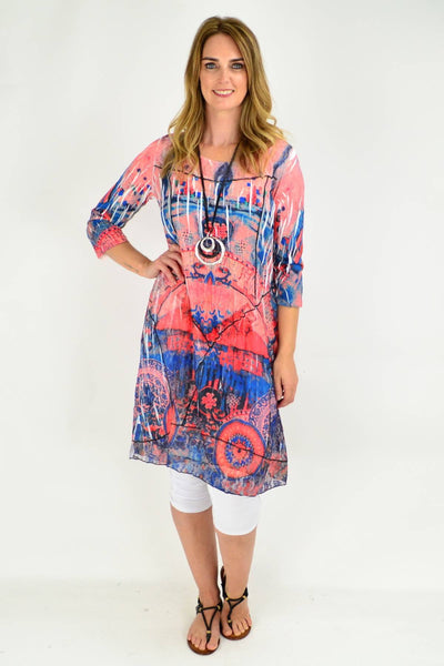 Long Peach Abstract Lace Trim Tunic Dress | I Love Tunics | Tunic Tops | Tunic | Tunic Dresses  | womens clothing online