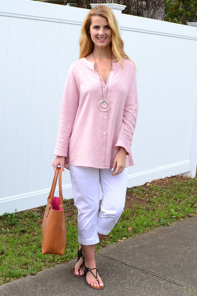 Soft Pink V Neck Linen Shirt | I Love Tunics | Tunic Tops | Tunic | Tunic Dresses  | womens clothing online