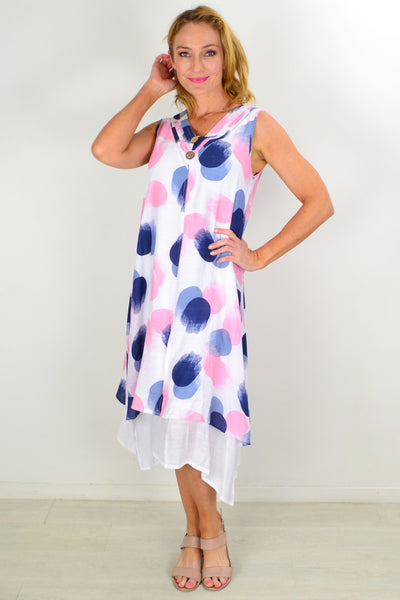 Pink Spot Sleeveless Coconut Button Tunic Dress | I Love Tunics | Tunic Tops | Tunic | Tunic Dresses  | womens clothing online