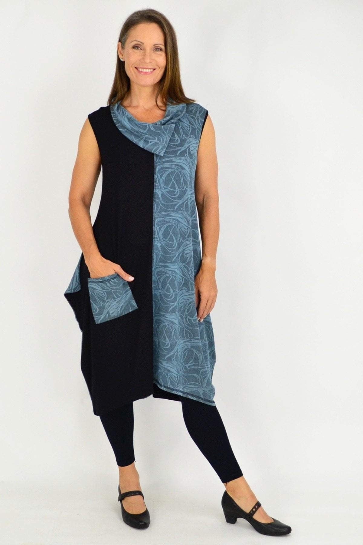 Blue Swirl Sleeveless Winter Tunic Dress Blue Swirl Sleeveless Winter Tunic Dress