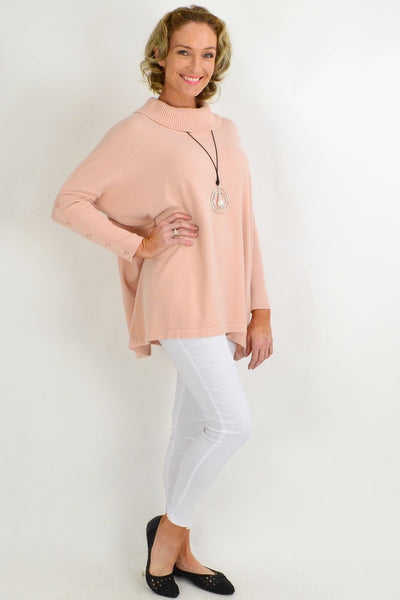 Pretty in Peach Button Sleeve Tunic Jumper - I Love Tunics