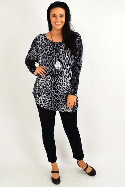Grey Leopard Wool Blend Tunic - I Love Tunics