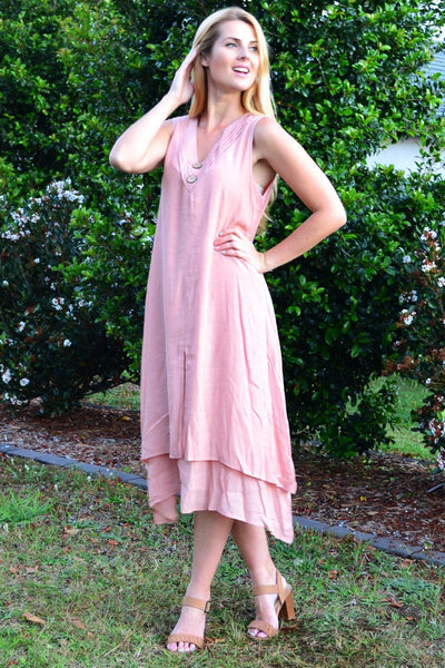Blush Pink Sleeveless Coconut Button Tunic Dress - I Love Tunics