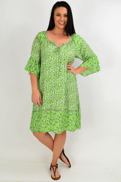 Green Daisy Crinkle Tie Tunic Dress | I Love Tunics | Tunic Tops | Tunic | Tunic Dresses  | womens clothing online