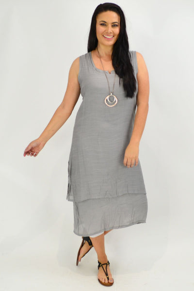 Grey V Sleeveless Layered Tunic Dress | I Love Tunics | Tunic Tops | Tunic | Tunic Dresses  | womens clothing online