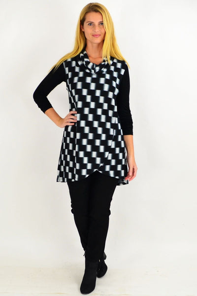 Black Check Fold Over Front Tunic Top | I Love Tunics | Tunic Tops | Tunic | Tunic Dresses  | womens clothing online