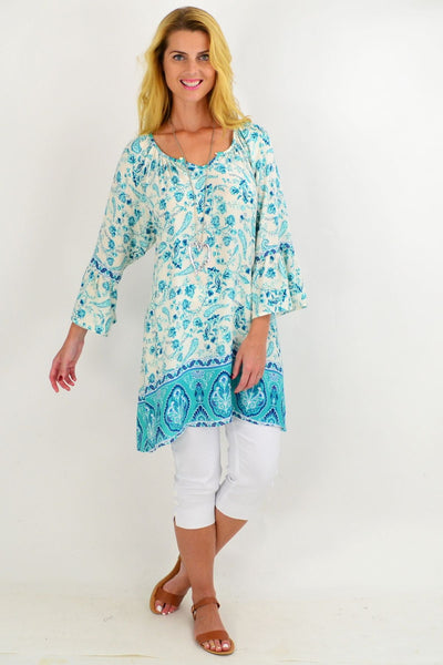 Turquoise Paisley Light & Pretty Tunic Top | I Love Tunics | Tunic Tops | Tunic | Tunic Dresses  | womens clothing online
