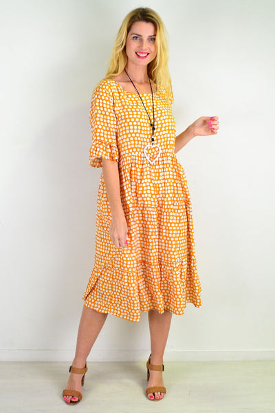 Mustard White Polka Dot Tiered Tunic Dress | I Love Tunics | Tunic Tops | Tunic | Tunic Dresses  | womens clothing online
