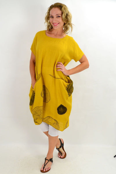 Mustard Short Sleeve Timeless Linen Tunic Dress - I Love Tunics