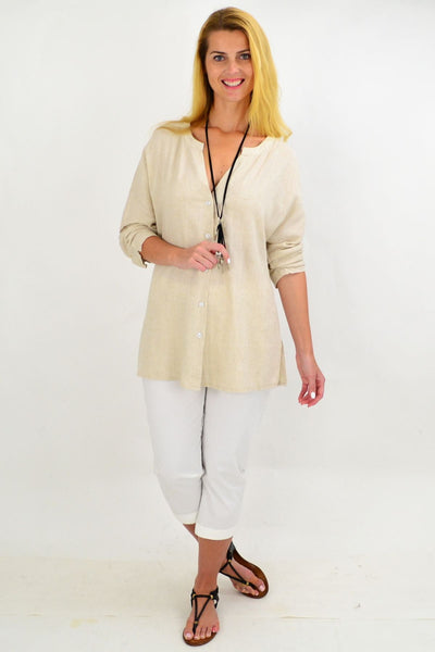 Oatmeal V Neck Linen Shirt | I Love Tunics | Tunic Tops | Tunic | Tunic Dresses  | womens clothing online