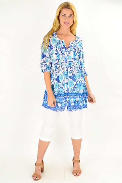 Button up Floral Tunic Blouse - I Love Tunics