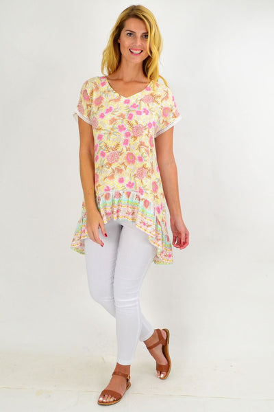 Yellow Pink Floral Hi Low Tunic Top | I Love Tunics | Tunic Tops | Tunic | Tunic Dresses  | womens clothing online