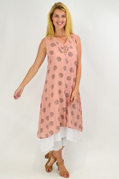 Sleeveless Dusty Pink Dots Overlay Tunic Dress | I Love Tunics | Tunic Tops | Tunic | Tunic Dresses  | womens clothing online