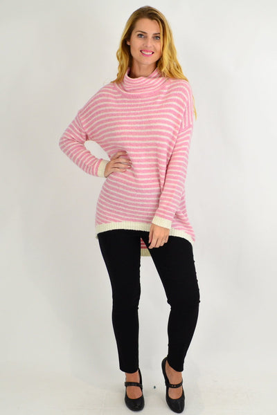 Pink Stripe Mohair Hi Low Knit Tunic - I Love Tunics