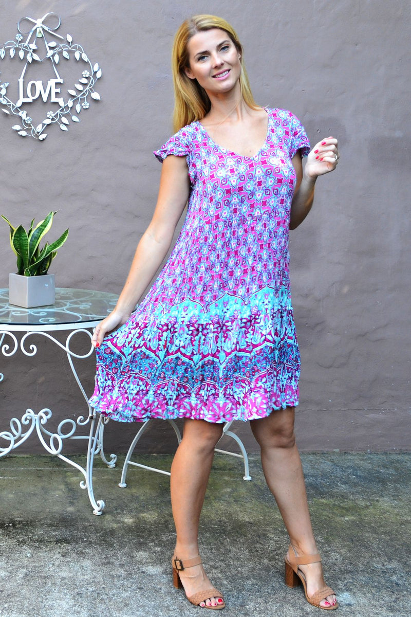 Pink Tucson Tile Crinkle Tunic Dress | I Love Tunics