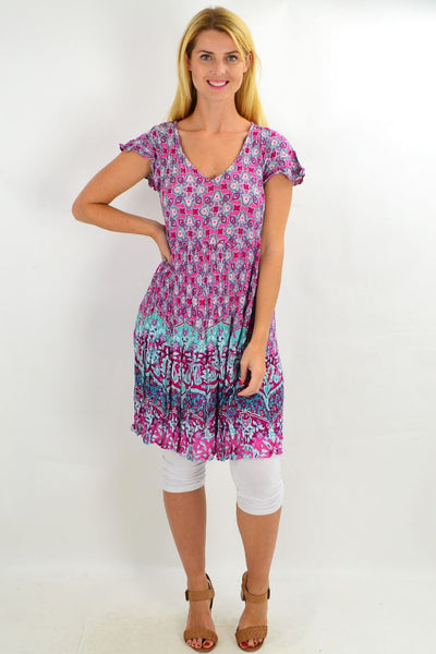 Pink Tucson Tile Crinkle Tunic Dress - I Love Tunics