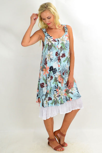 Blue Tropical Floral Crinkle Tunic Dress - I Love Tunics