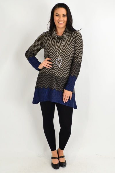 Blue Zig Zag Roll Neck Winter Tunic - I Love Tunics