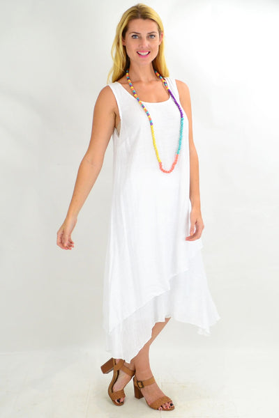 White Asymmetrical Hem Tunic Dress - I Love Tunics