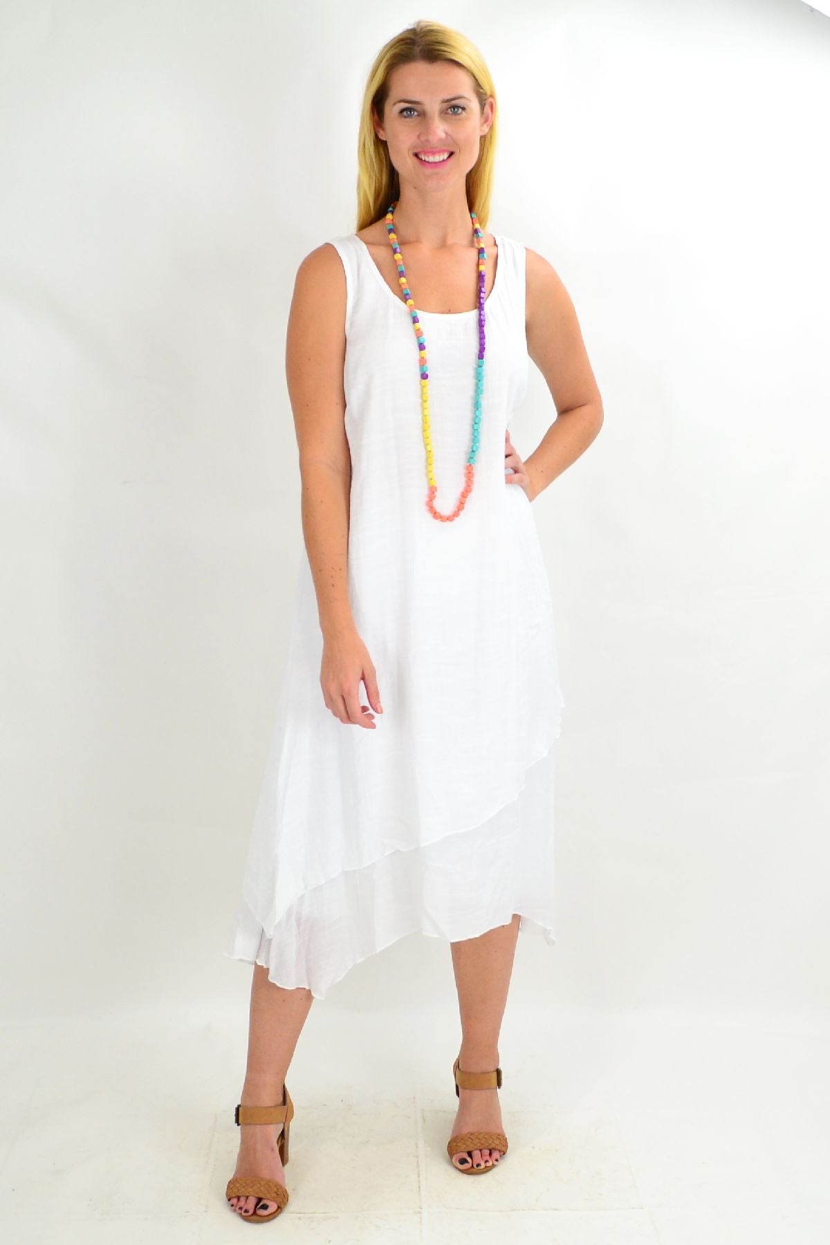 White Asymmetrical Hem Tunic Dress White Asymmetrical Hem Tunic Dress