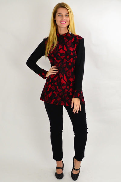 Red Smart Abstract Tunic Top - I Love Tunics