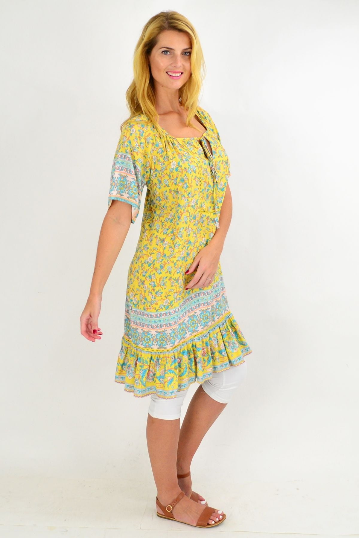 Yellow Floral Flowy Tunic Top Yellow Floral Flowy Tunic Top
