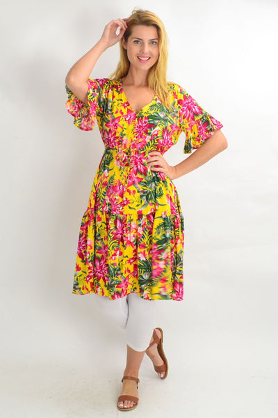 Yellow Frilly Orchid Tunic Dress - I Love Tunics