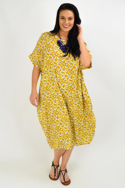 Mustard Tiny Floral Tunic Dress - I Love Tunics